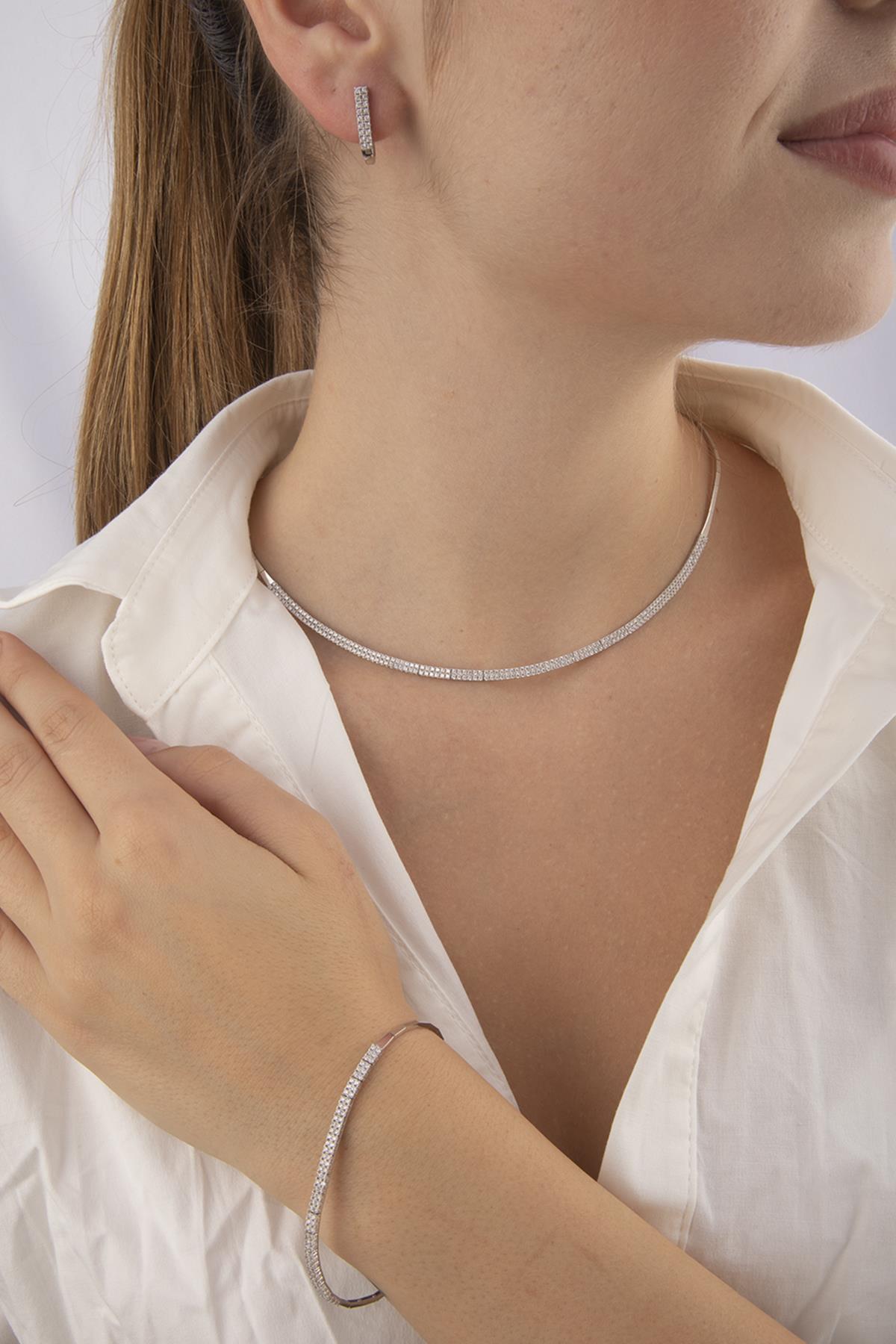 14K Gold Double Row Tennis Set  (Necklace , Earrings , Bracelet )
